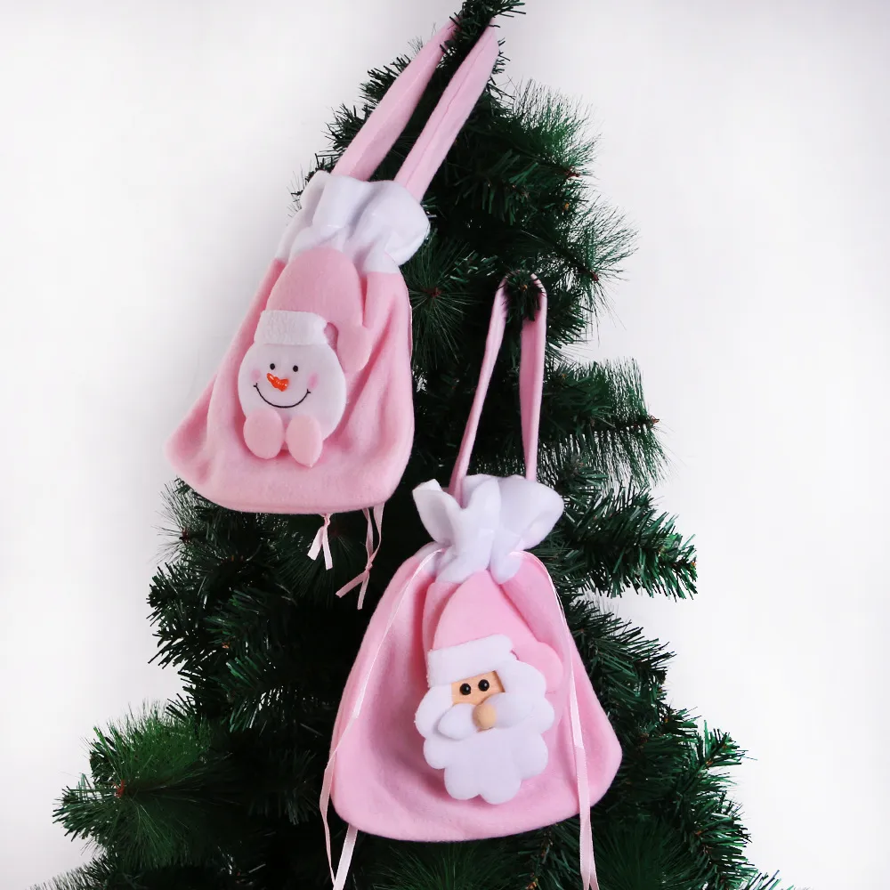 Christmas Pink Velvet Apple Drawstring Gift Bag 