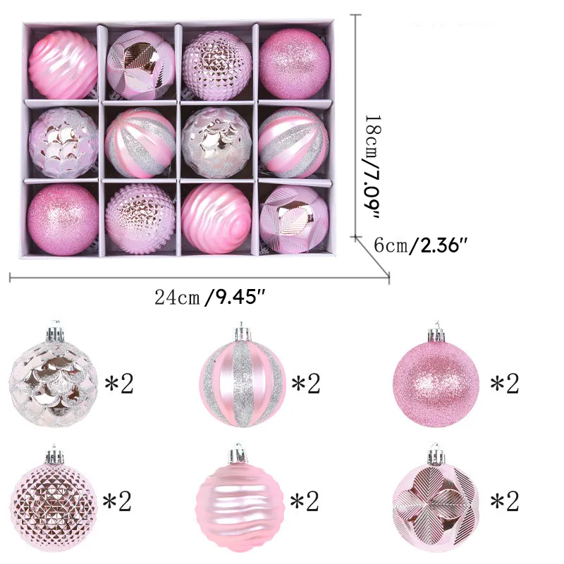 

Set of 12 PVC Christmas Tree Baubles - Festive Decorations for Christmas Trees