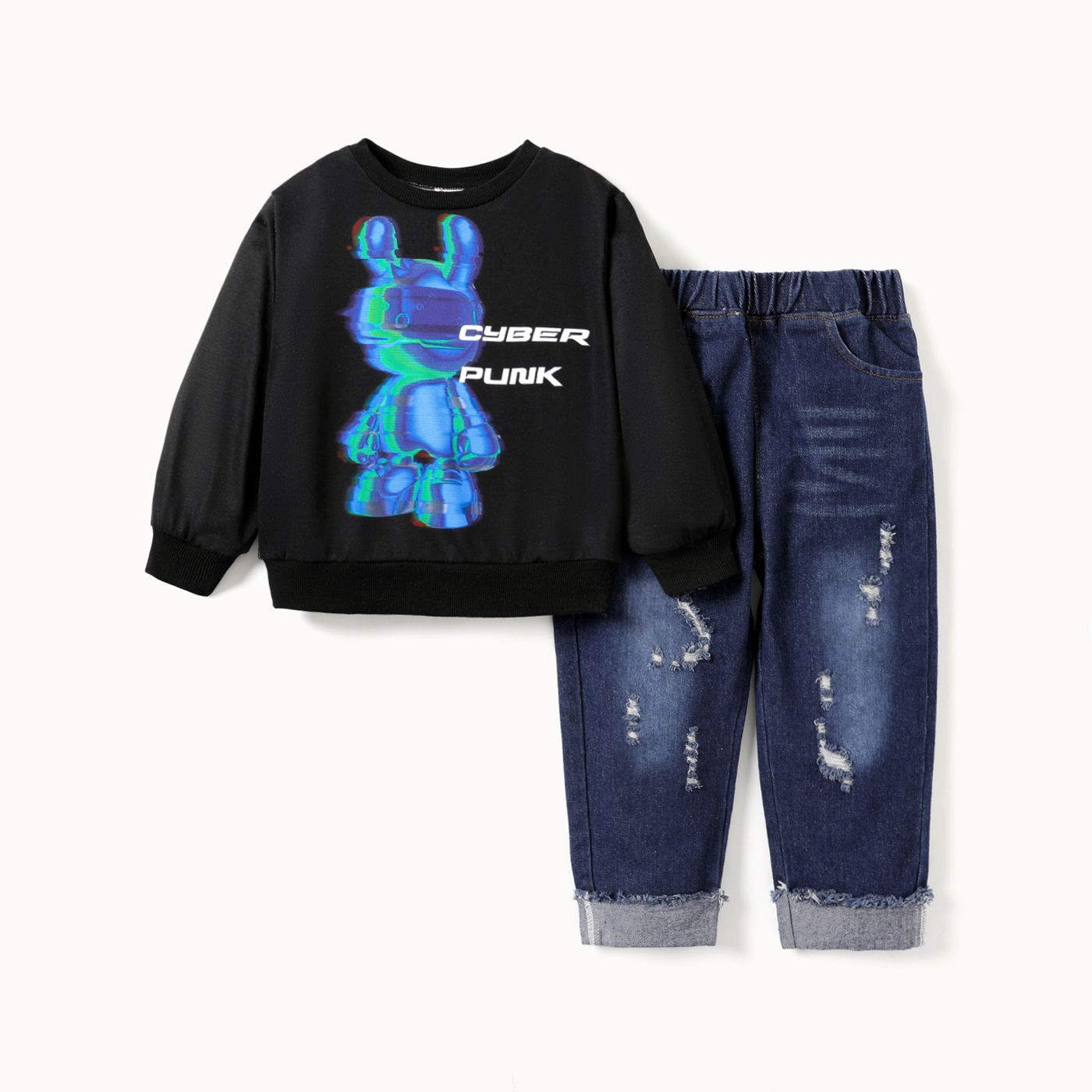 2pcs Avant-garde Toddler Boy Cyberpunk Teddy Set