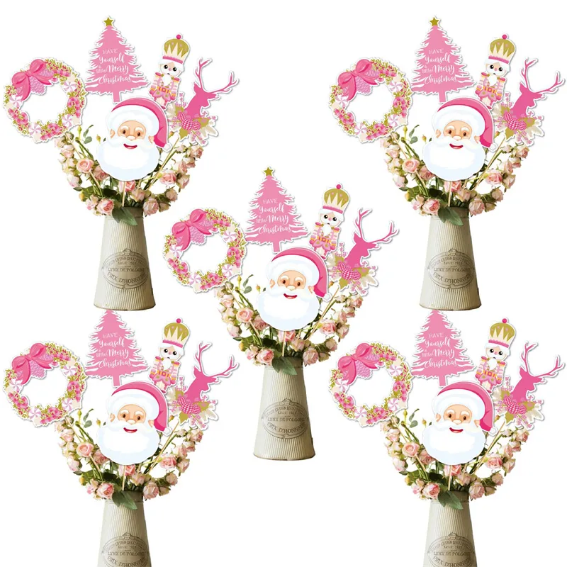 Pink Themed Christmas Cake, Straw, and Vase Place Cards  Color-C image 2