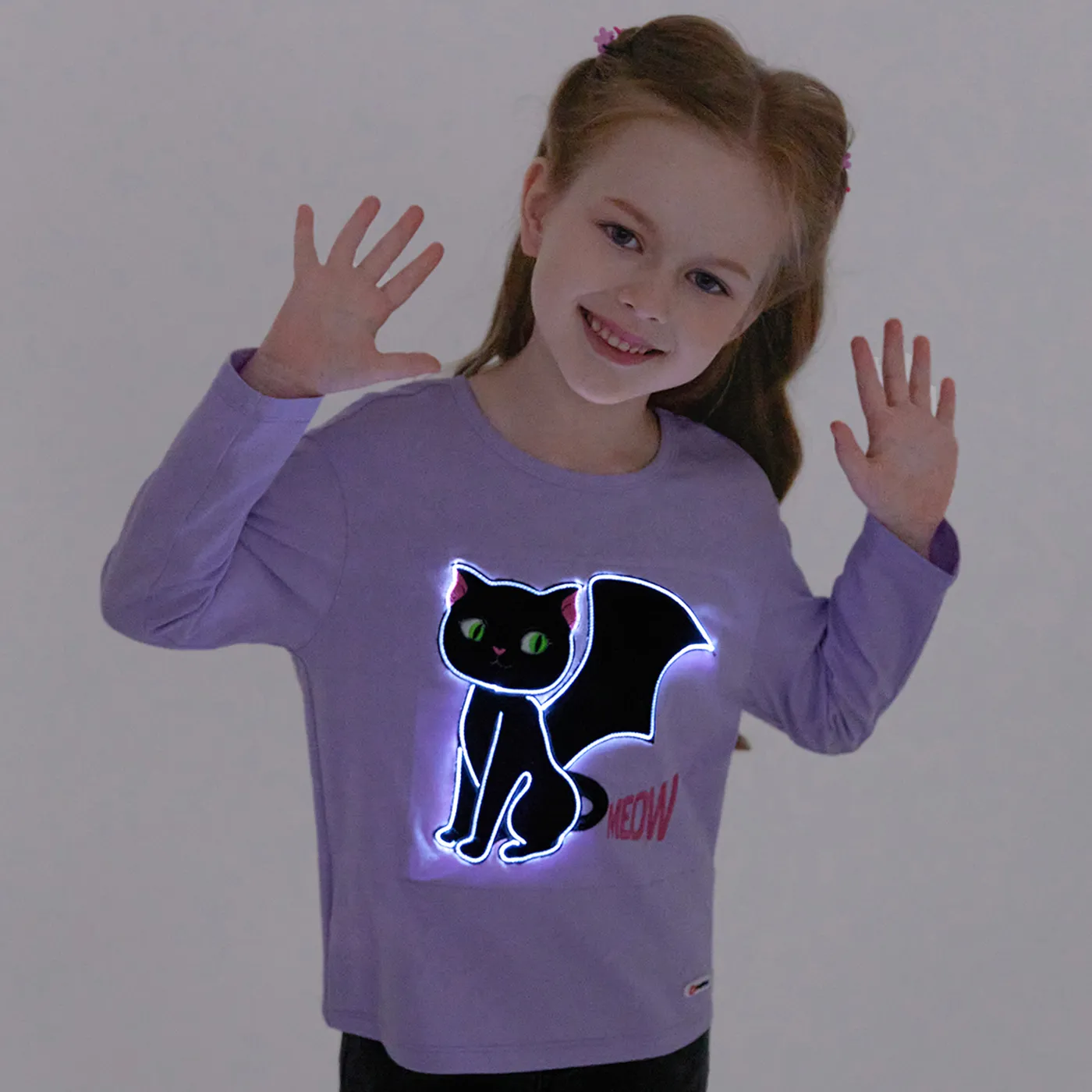 Go-Glow Illuminating Sweatshirt with Light Up Black Cat Including Controller (Built-In Battery) Light Purple image 2