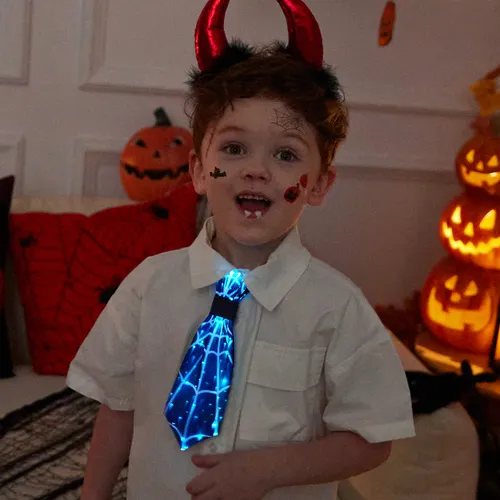 Go-Glow Halloween Leuchtende Krawatte mit Spinnennetzmuster inklusive Controller (eingebauter Akku)