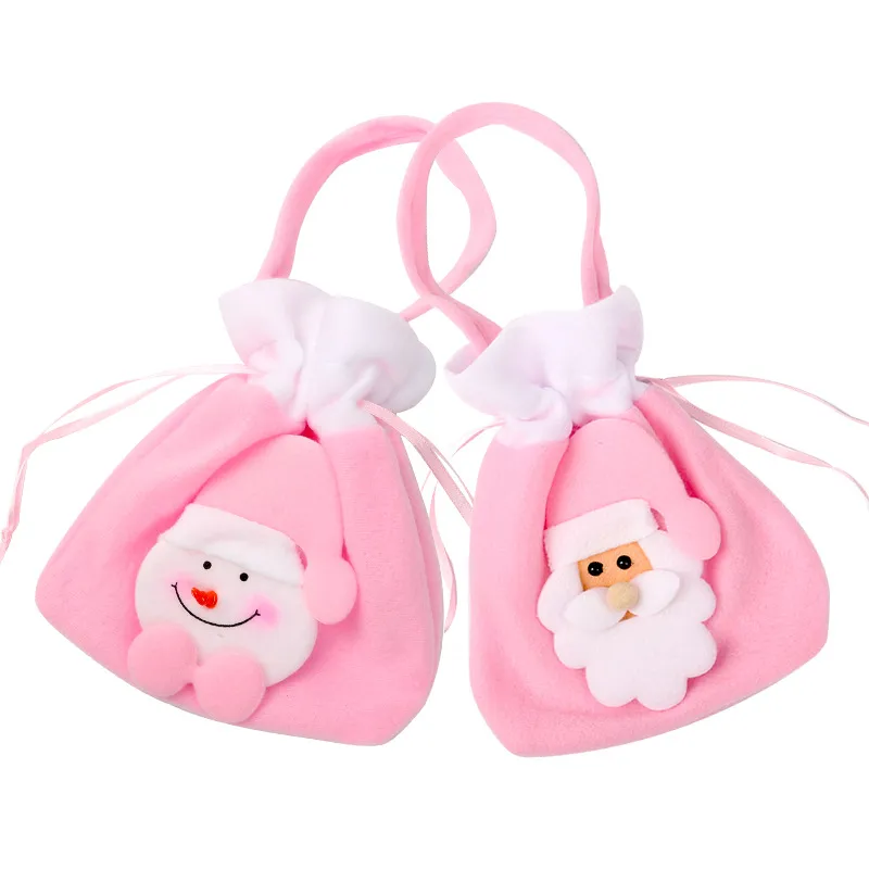 Christmas Pink Velvet Apple Drawstring Gift Bag   image 2