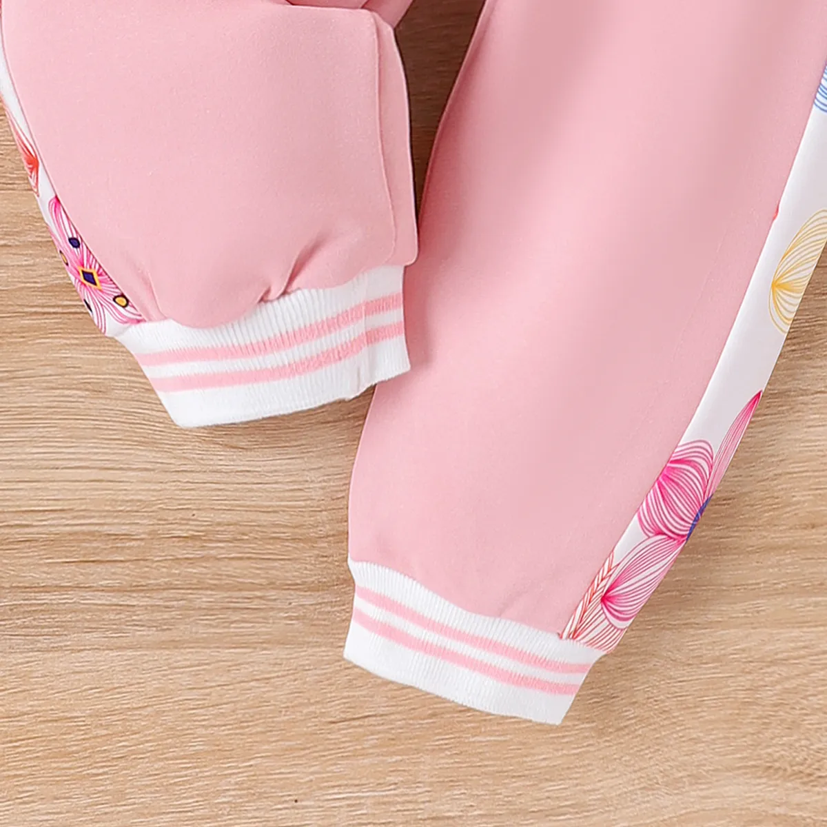 2PCS Baby Girl  Fabric Flower Design Casual Long Sleeve Set
 Pink big image 1