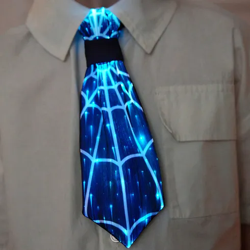 Go-Glow Halloween Light Up Necktie with Spiderweb Pattern Including Controller (Built-In Battery) Black big image 5