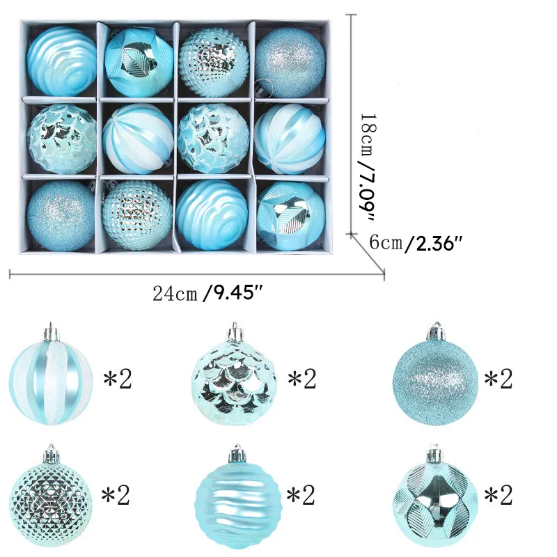 Set of 12 PVC Christmas Tree Baubles - Festive Decorations for Christmas Trees Blue big image 1