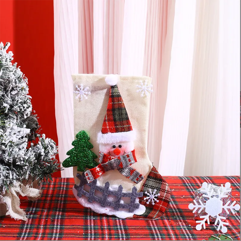 Checkered Christmas Stocking - Decorative Gift Bag for Children with Santa Claus Design, Ideal for Candy and Presents White