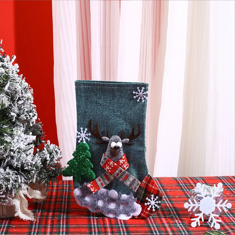 Checkered Christmas Stocking - Decorative Gift Bag for Children with Santa Claus Design, Ideal for Candy and Presents Blue big image 1