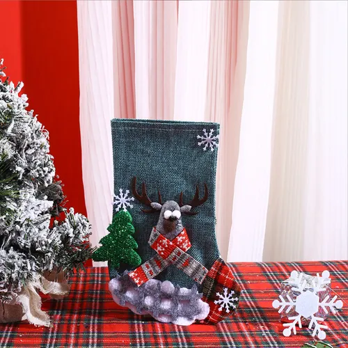 Bas de Noël à carreaux - Sac cadeau décoratif pour enfants avec design Père Noël, idéal pour les bonbons et les cadeaux