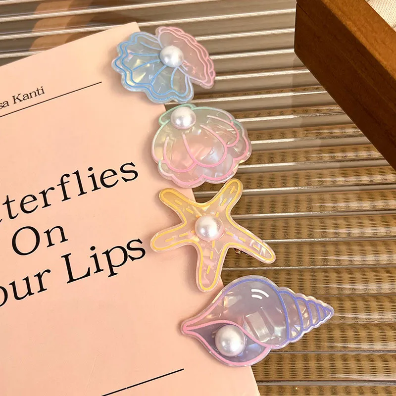 Adult/Children likes Symphony starfish pearl shell delicate hair clip Blue image 4