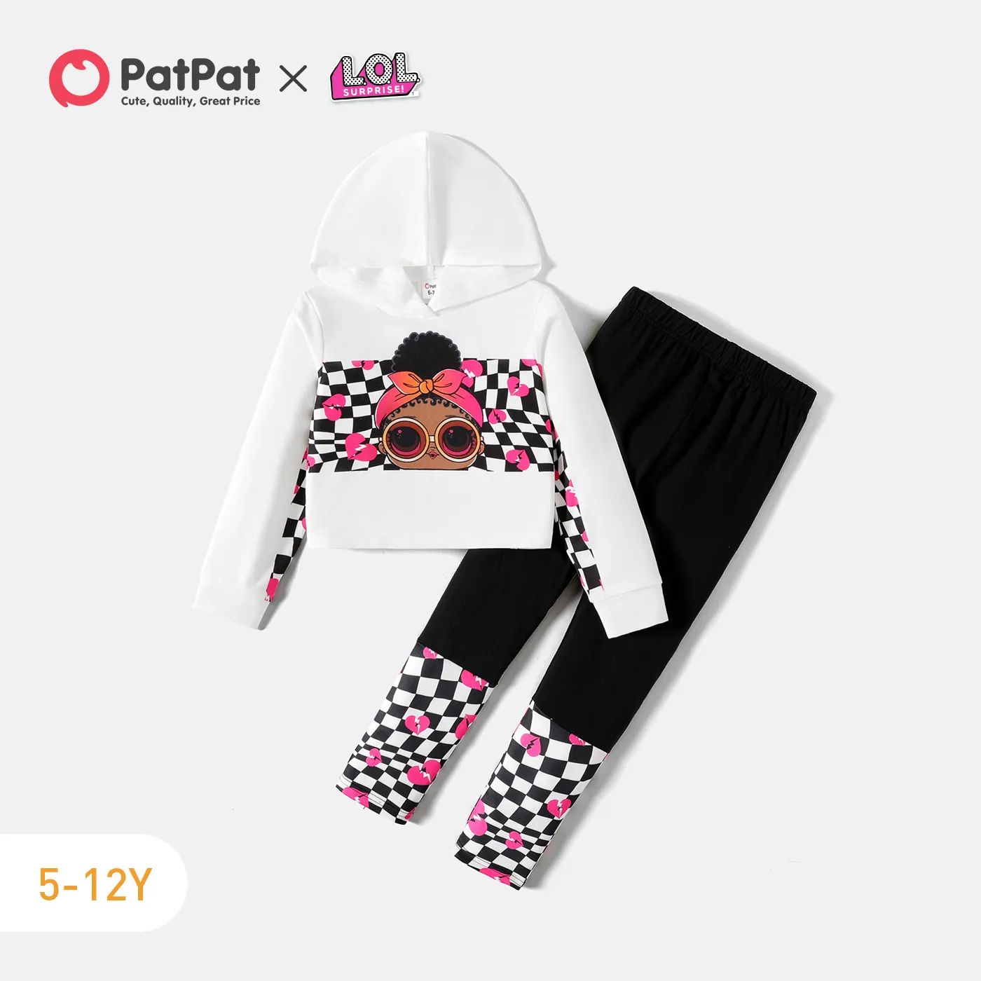 L.O.L. SURPRISE! 2pcs Kid Girl Plaid Character Print Hoodie Sweatshirt and Leggings Set