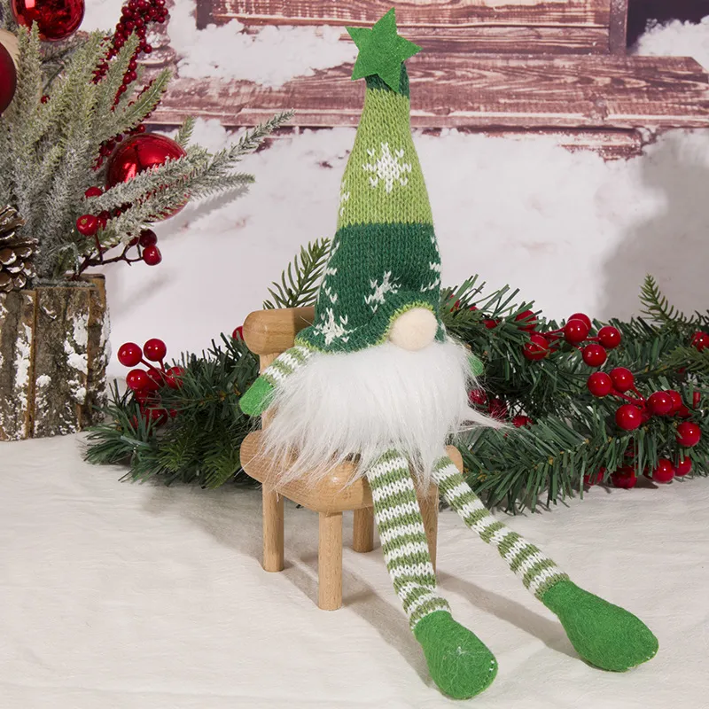 Christmas Scene Decoration - Knitted Forest Figure with Glowing Light-Up LED Strip and No-Face Doll Ornament Green