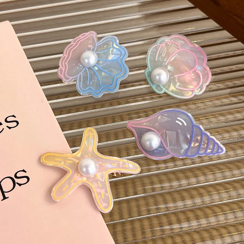 Adult/Children likes Symphony starfish pearl shell delicate hair clip Blue image 3