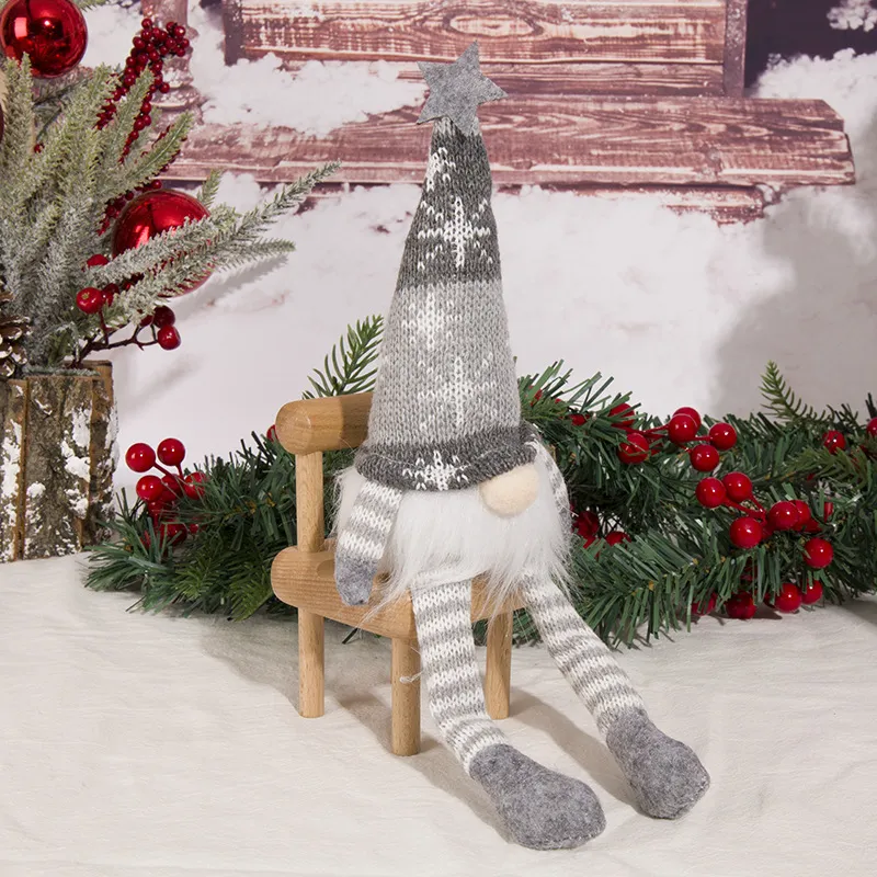 Christmas Scene Decoration - Knitted Forest Figure with Glowing Light-Up LED Strip and No-Face Doll Ornament Grey