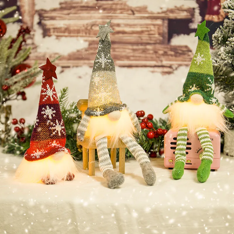 Christmas Scene Decoration - Knitted Forest Figure with Glowing Light-Up LED Strip and No-Face Doll Ornament  image 2