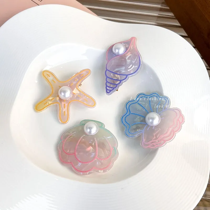 Adult/Children likes Symphony starfish pearl shell delicate hair clip Blue image 2