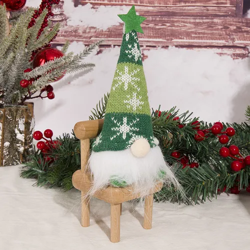 Decoração da cena de Natal - Figura da floresta de malha com fita LED brilhante e ornamento de boneca sem rosto