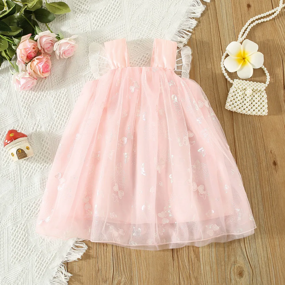 Bebé niña / niña pequeña Butterfly Mesh Vestido de varias capas