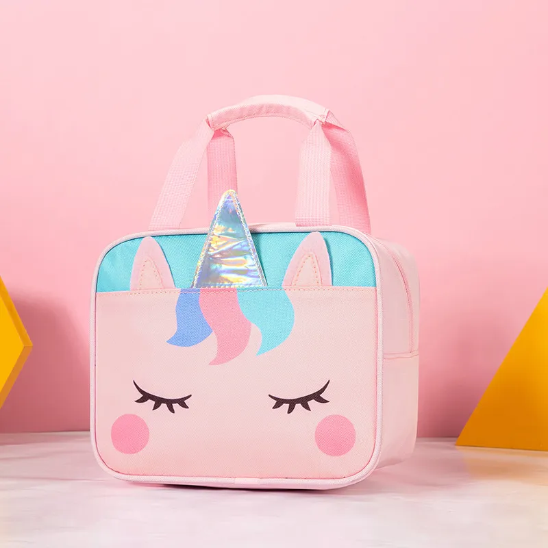Oxford Cloth Portable Unicorn Insulated Lunch Bag for Children with Cartoon Design