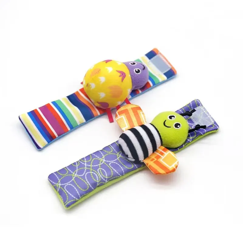 Infant Soothing Toy Wristband with Socks or Hand Strap - Built-in Mini Bell Toy Multi-color
