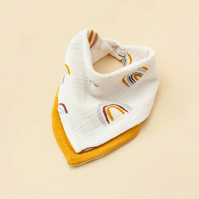 Multifunktionales Baby-Baumwoll-Gaze-bedrucktes und Patchwork-Triangel-Lätzchen Ingwer