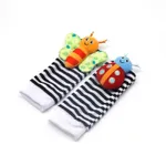 Infant Soothing Toy Wristband with Socks or Hand Strap - Built-in Mini Bell Toy Black/White