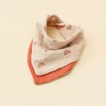 Multi-functional Baby Cotton Gauze Printed and Patchwork Triangle Bib Brick red