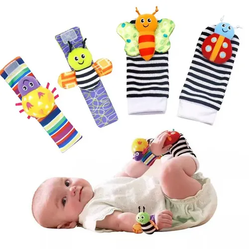 Infant Soothing Toy Wristband with Socks or Hand Strap - Built-in Mini Bell Toy