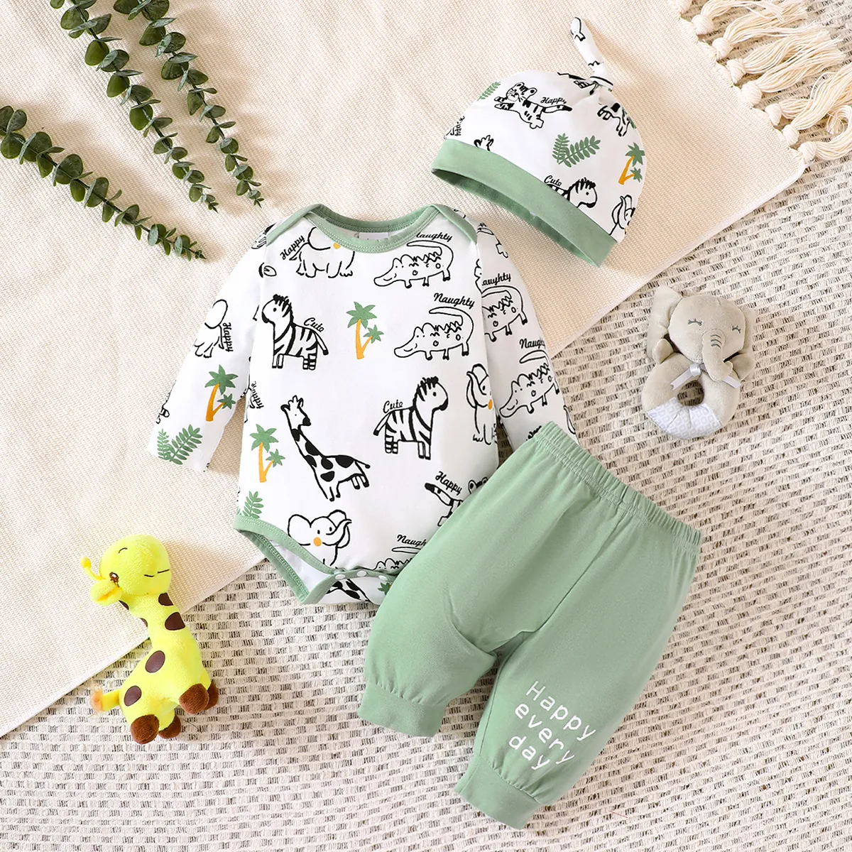 3 Stück Baby Jungen Tiere Kindlich Langärmelig Baby-Sets
