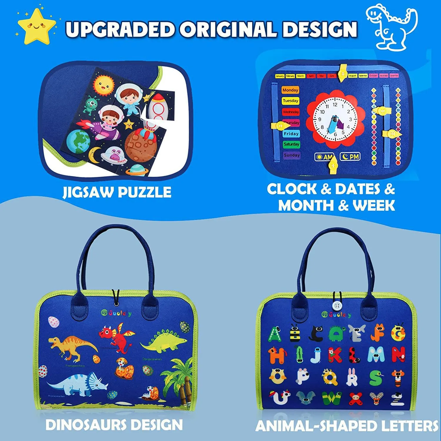 Felt Learning Board for Children - Educational and Puzzle Toy with Dressing and Busy Board, Perfect Birthday and Christmas Gift for Kids Blue image 3