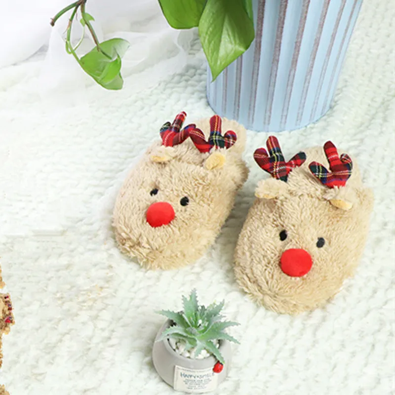 Weihnachten Familie Matching 3D Cartoon Rentier & Santa Muster Hausschuhe & Prewalker Schuhe Beige2 big image 1