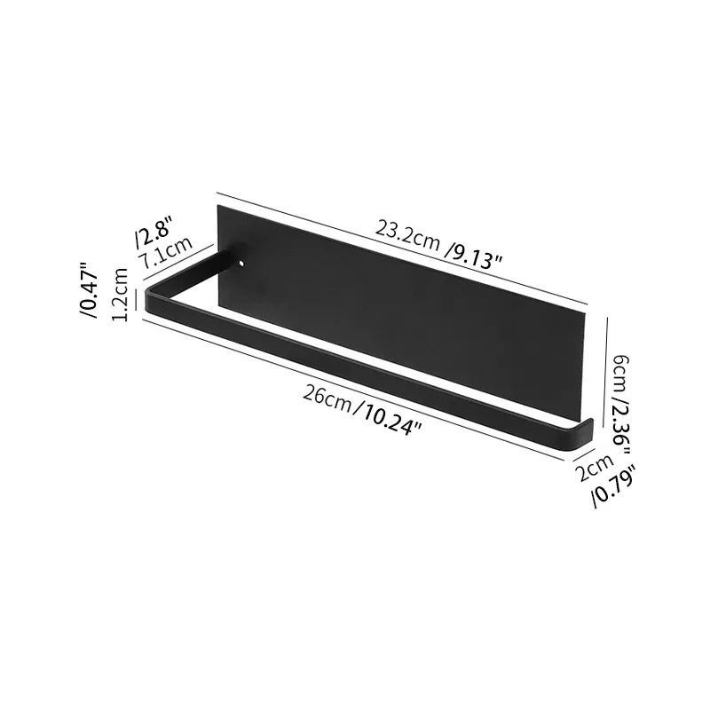 No-Drill Toilet Paper Holder with Hook Design to Securely Hold Tissue Roll Without Falling Black