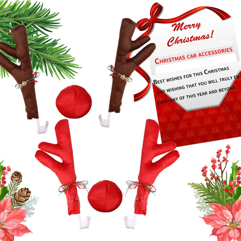 Decorações de carro de Natal: chifres de rena e chifres de alce Castanho big image 1