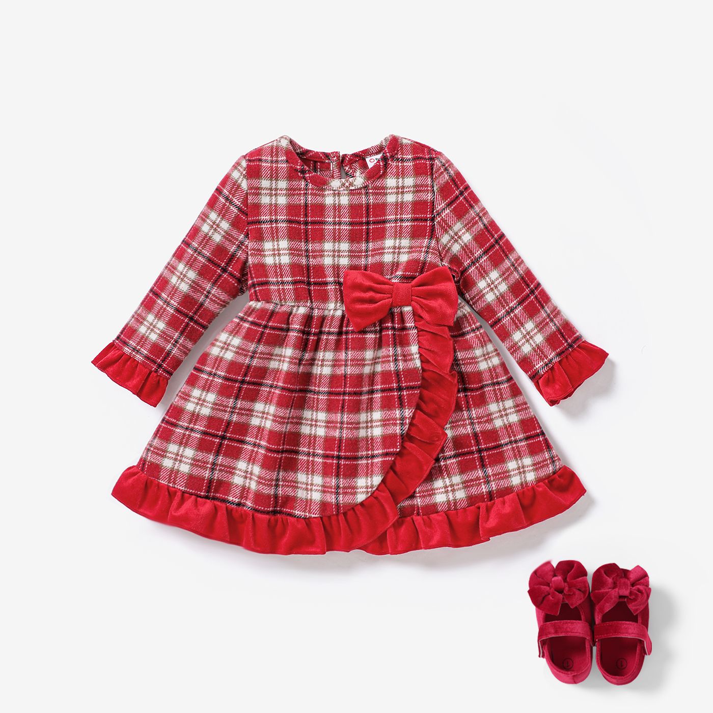 

Baby Girl Grid Houndstooth Classic Ruffled Edge Long Sleeve Dress