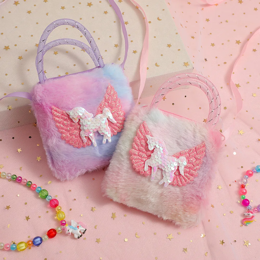 Borsa A Tracolla In Peluche Bambina Unicorno Borsa A Tracolla