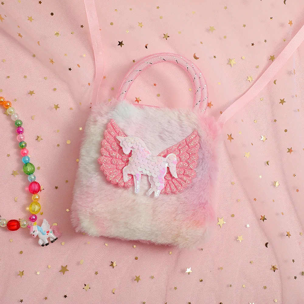Cartoon unicorn shoulder bag, cute decorative bag that girls like Colorful