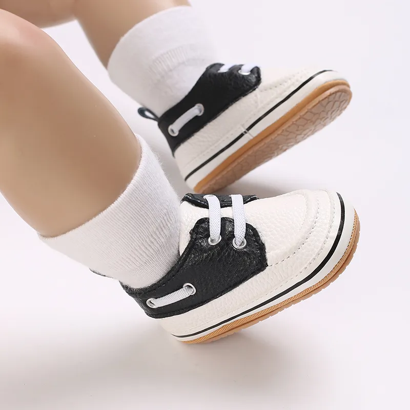 Baby & Toddler Color-block Lace-up Design Soft Sole Prewalker Shoes White image 2