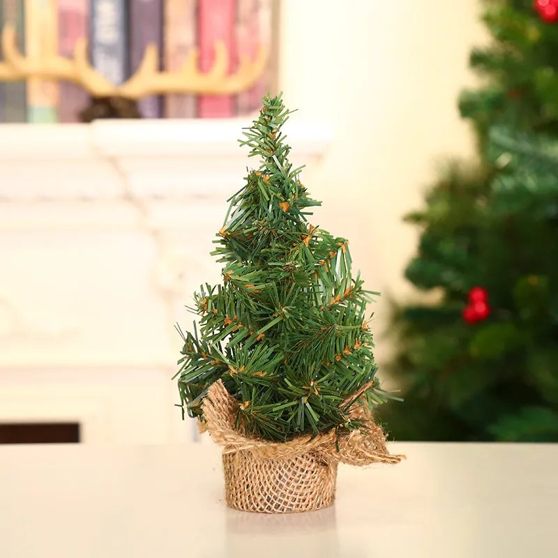Mini sapin de Noël avec base en toile de jute pour la décoration de fête Vert big image 1