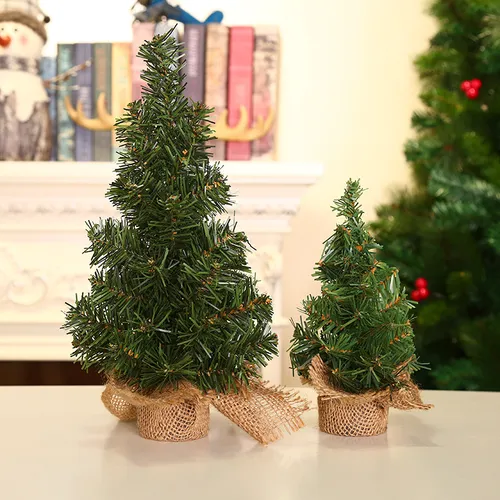 Mini árvore de Natal com base de estopa para decoração de festa