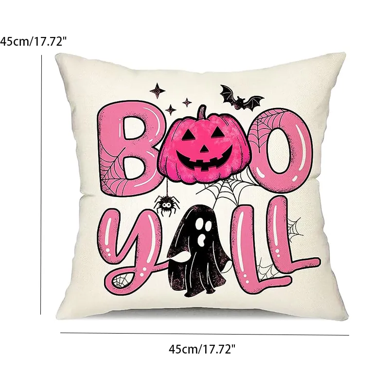 Pink Halloween Linen Pillowcase (No Pillow Core)   big image 1