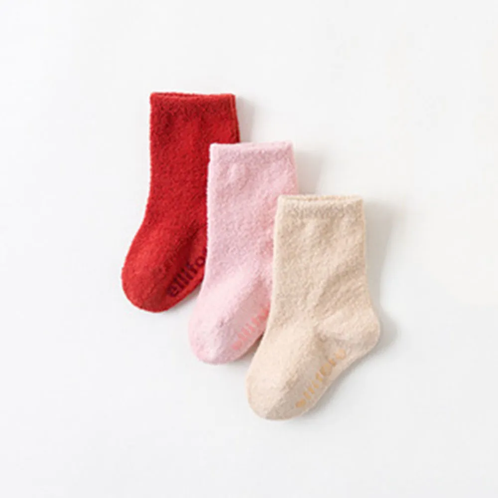 3-pack Baby Basic Coral veludo material, macio e confortável espessado meias de piso quente Rosa