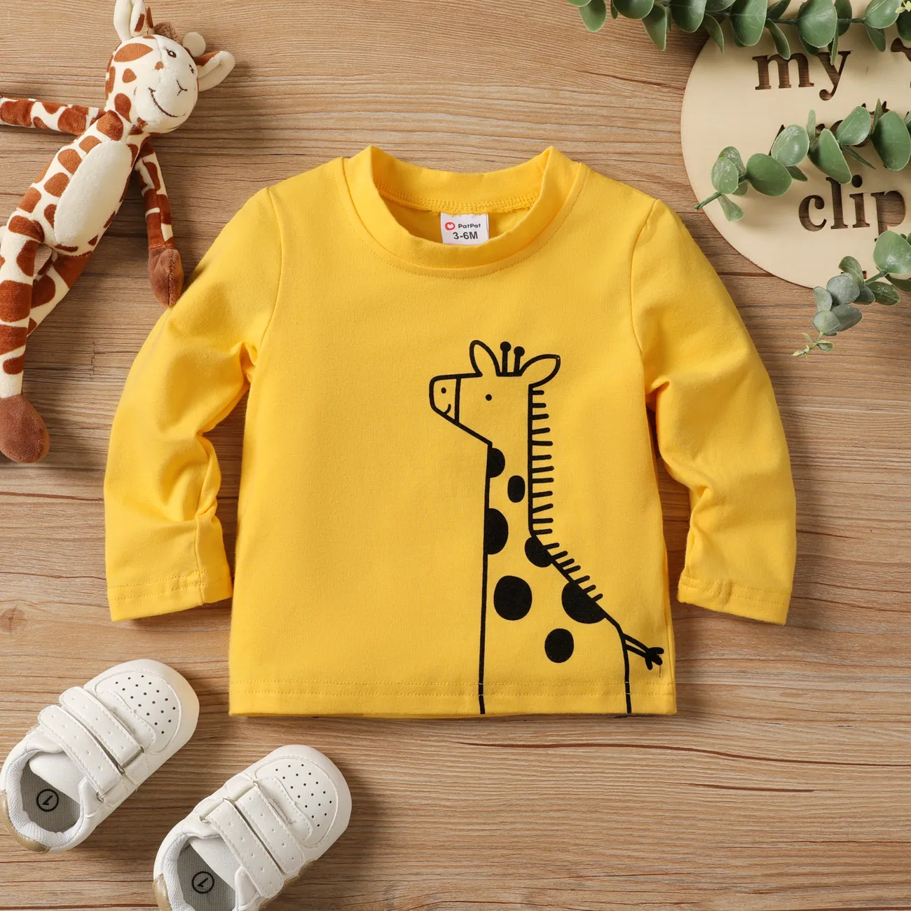 Niño pequeño Unisex Infantil Animales Manga larga Camiseta Amarillo big image 1