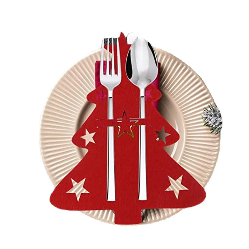 مجموعة من 10 حاملات أدوات مائدة عيد الميلاد باللونين الأحمر والأخضر أحمر big image 1