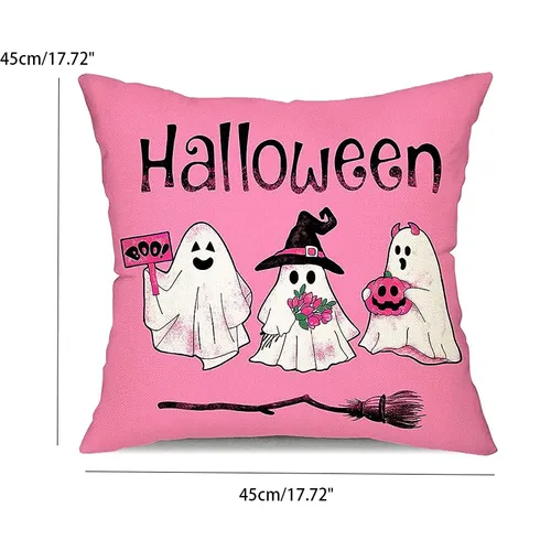 Pink Halloween Linen Pillowcase (No Pillow Core) 