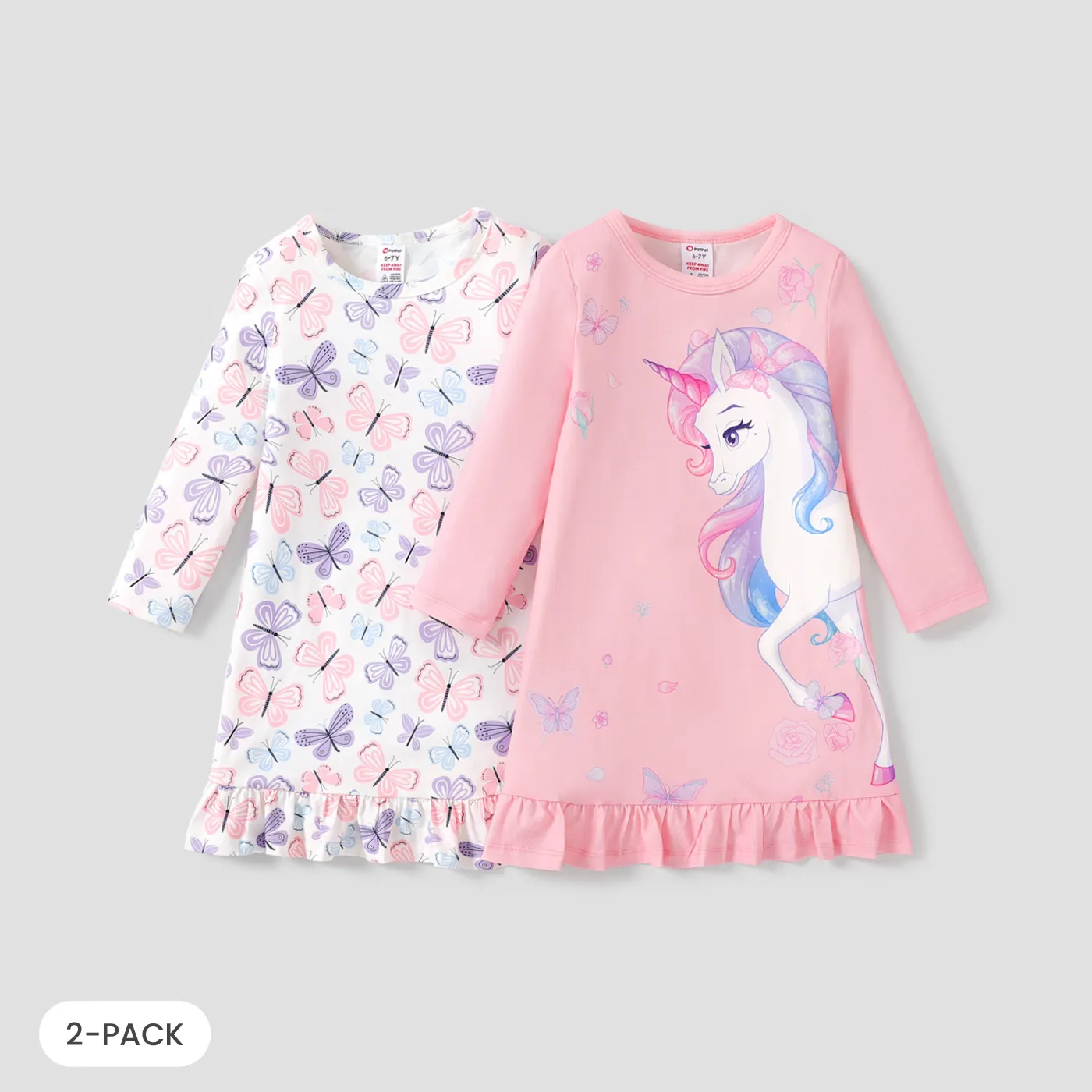 2pcs Toddler/Kid Girl Unicorn Pajamas Set  Kid Pink big image 1