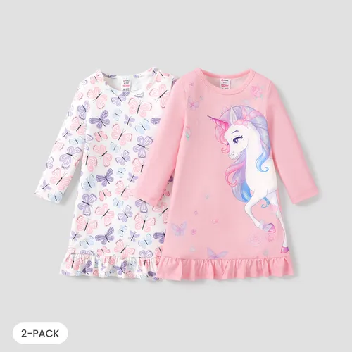 2pcs Kid Girl Medium Thickness Home Unicorn/Butterfly Animal pattern Clothes/Pajamas Set