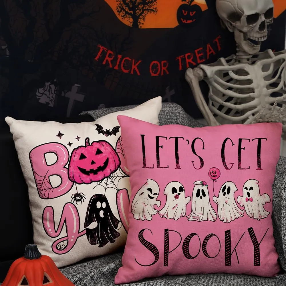 Pink Halloween Linen Pillowcase (No Pillow Core) big image 2