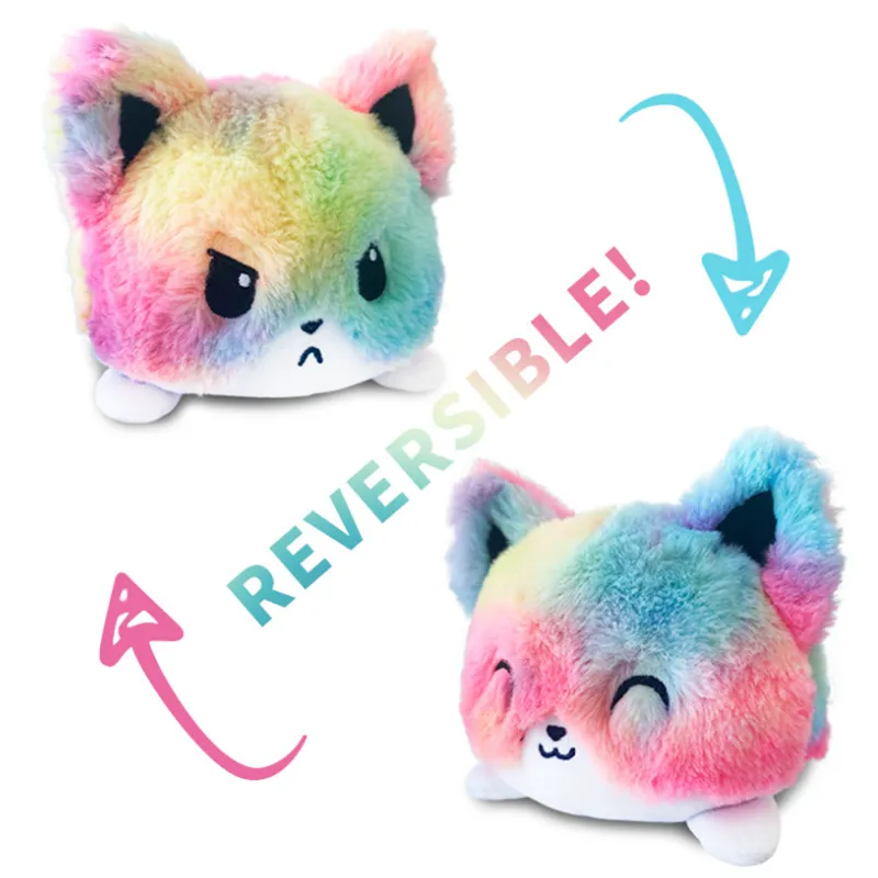 Brinquedo de pelúcia flip de dois lados: boneca de desenho animado animal bonito com expressões reversíveis Multicolorido