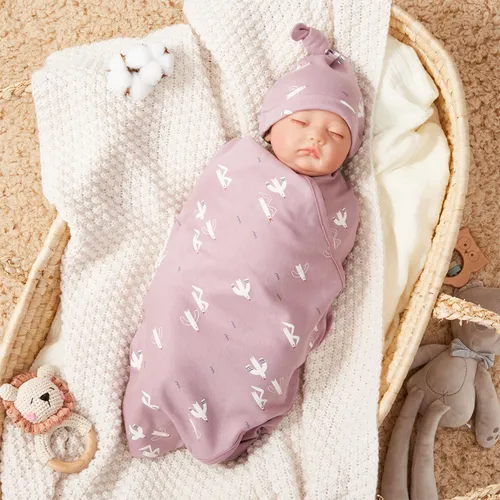 Newborn Cotton Swaddle Blanket with Hat
