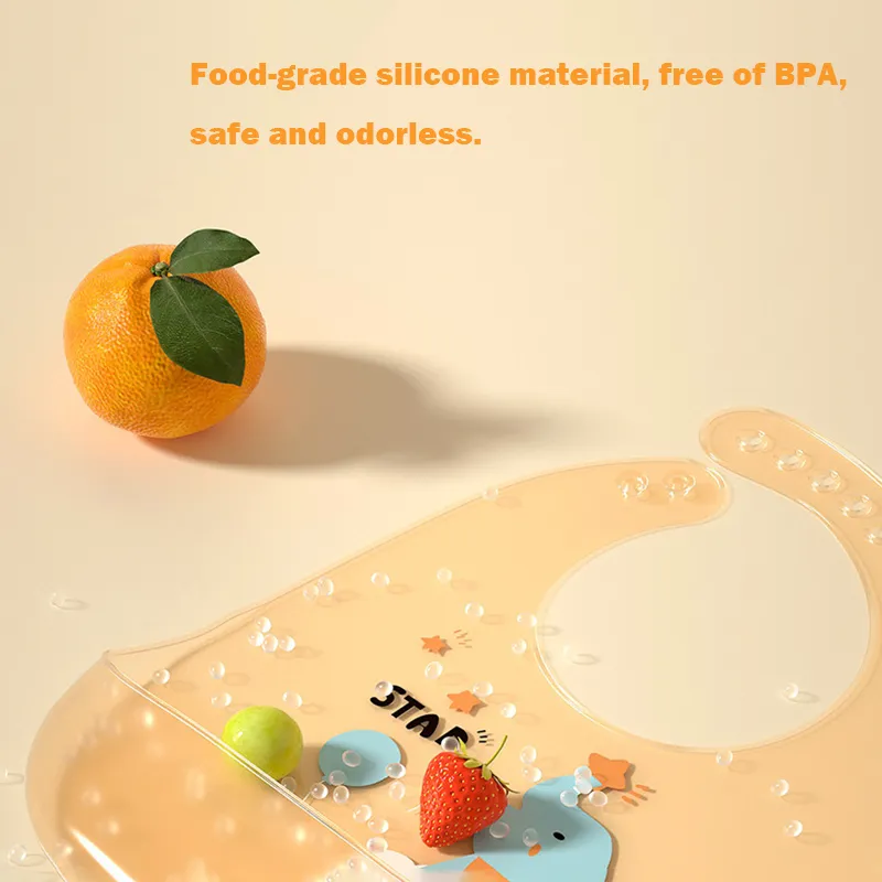 Waterproof Silicone Baby Bib - Preventing Stains and Spills during Mealtime Apricot image 5